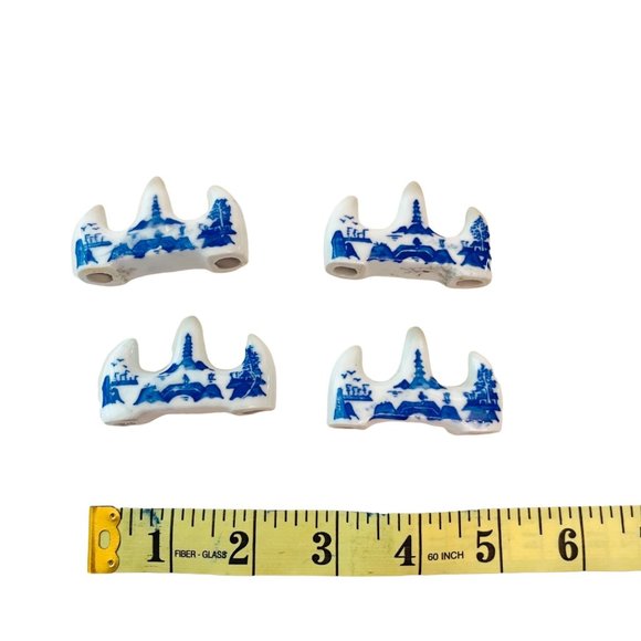 Vintage Chop Stick Rest Stand White Porcelain with Blue Detail Set of 4 - Picture 4 of 6
